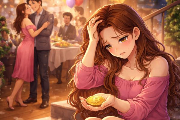 Woman standing between two male figures symbolizing inner conflict in relationships