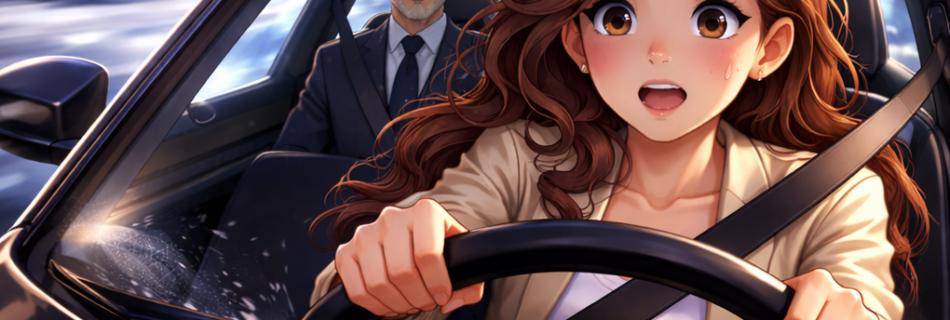 A woman driving through a dark road at night symbolizing loss of control and uncertainty