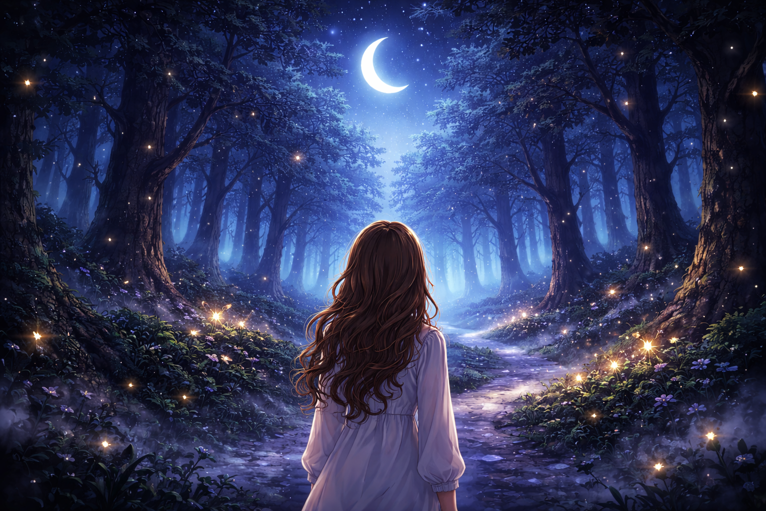 Dreamlike night forest representing the subconscious and inner world